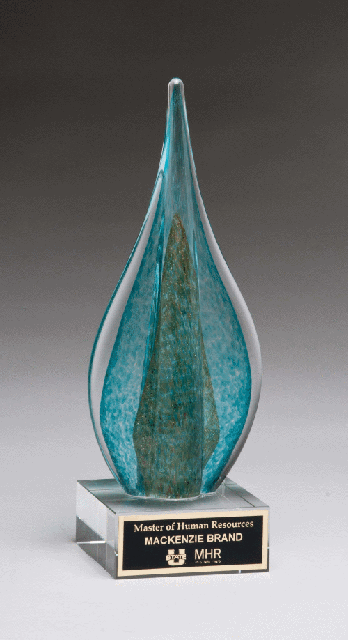 Flame shaped art glass award