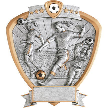 Female Three Player Soccer Resin Shield