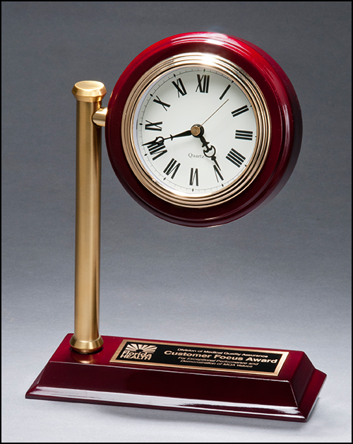 Rail Station Style Desk Clock on Rosewood-Finish High Gloss Base