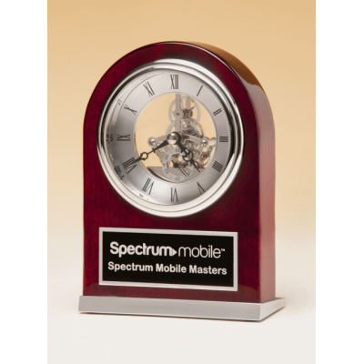 Silver Skeleton Clock Movement in Rosewood Piano-Finish Case with Silver Accents