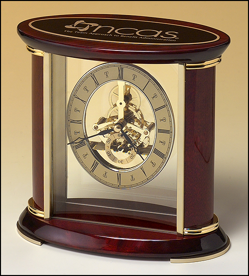 Skeleton Clock with Sub-Second Dial, Brass-Finished Movement and Rosewood Piano-Finish Accents