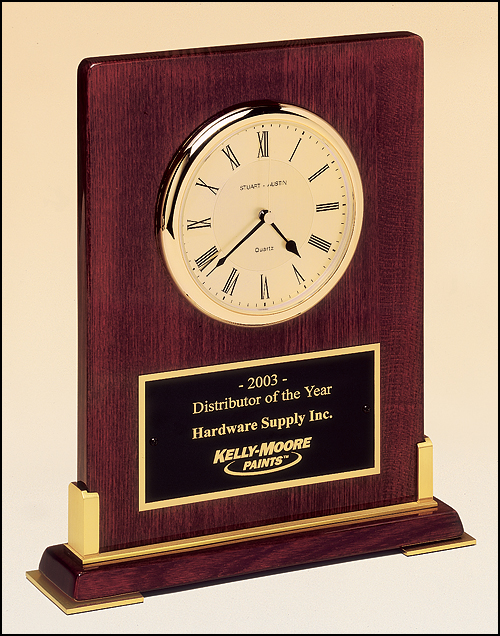 Desktop Clock - Rosewood Piano-Finish Wood with Gold Metal Accents