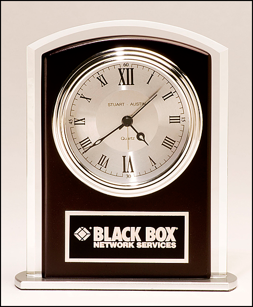 Beveled Glass with wood accent, Silver Bezel and Dial, Three Hand Movement