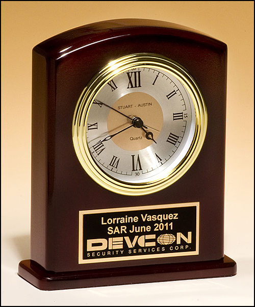 High Gloss Rosewood-Finish Clock, Diamond Spun Dial and Three Hand Movement