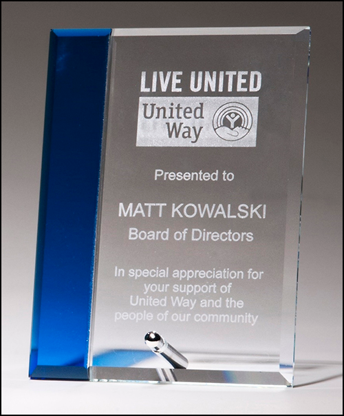 Clear Glass Easel Award with Blue Highlight