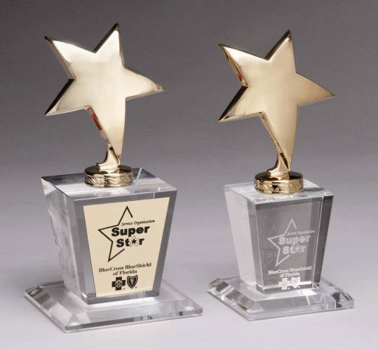 Gold Finish Metal Star on Crystal Base