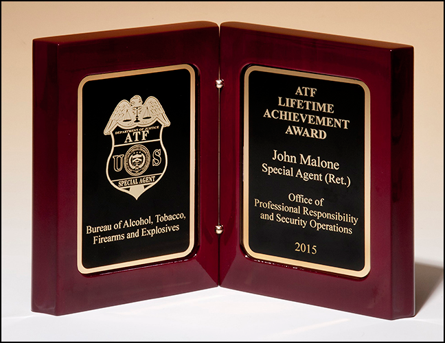 Piano Finish Rosewood Book Award with Two Black & Gold Plates