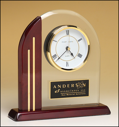 Arch Clock with Glass Upright and Rosewood Piano-Finish Post and Base