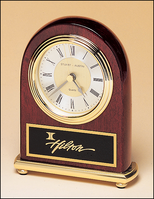 Rosewood Piano-Finish Clock, Brass Base, Diamond-Spun Dial, Three Hand Movement