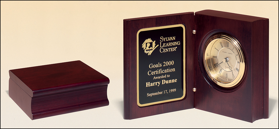 Hand-Rubbed Mahogany-Finish Book Clock