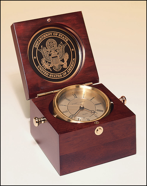 Captain's Clock - Hand Rubbed, Mahogany-Finish Case, Solid Brass Clock Housing